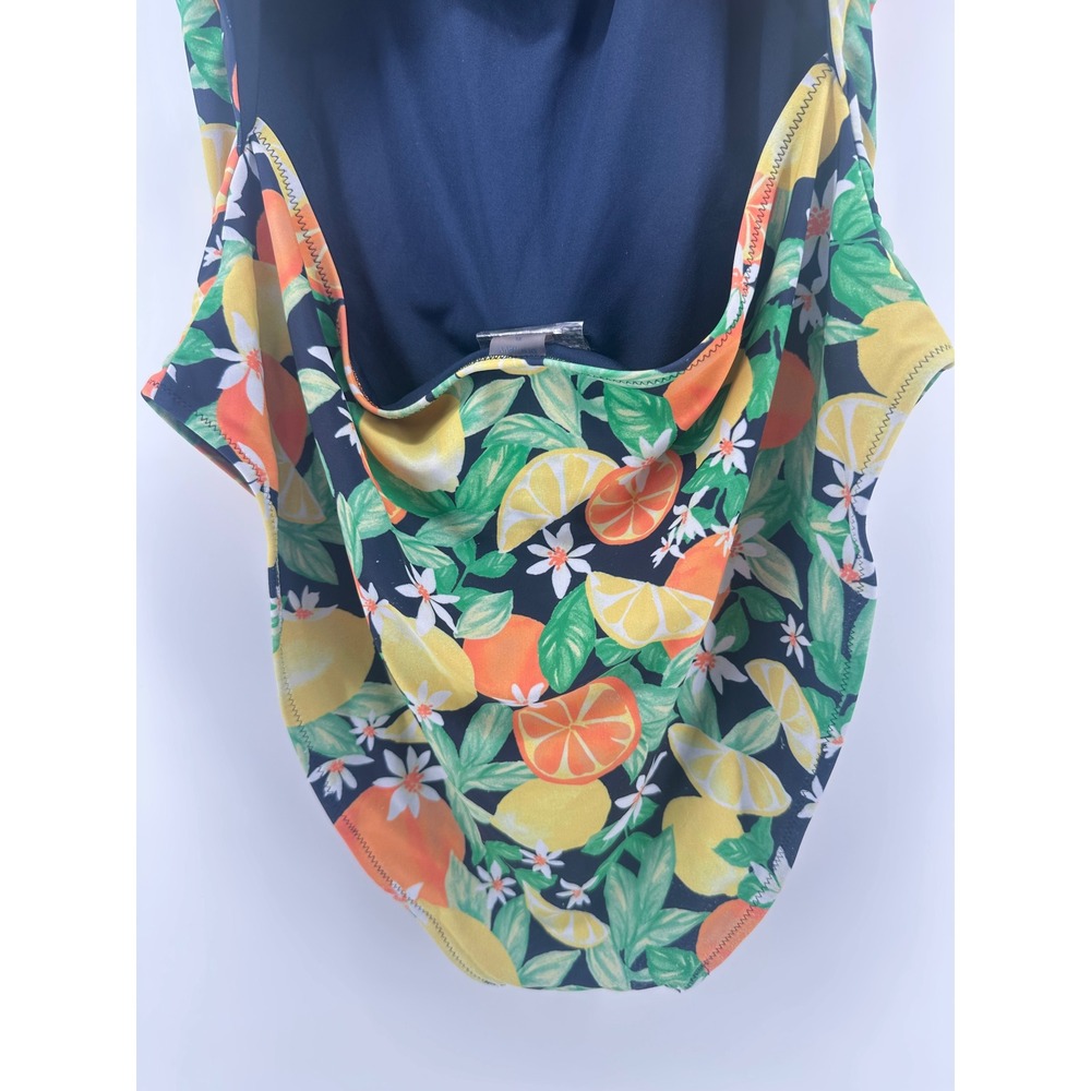 Old Navy Citrus Lemon Orange Print Twist Back One‎ Piece Swimsuit XL Navy Blue - Picture 8 of 13